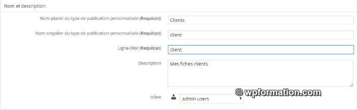 custom post types informations a saisir