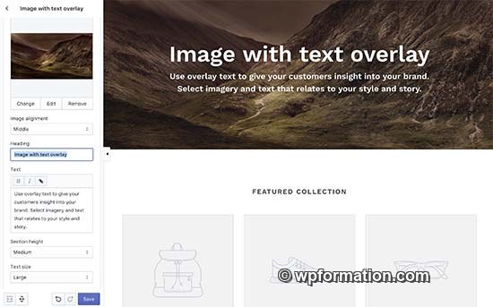 Interface de personnalisation Shopify