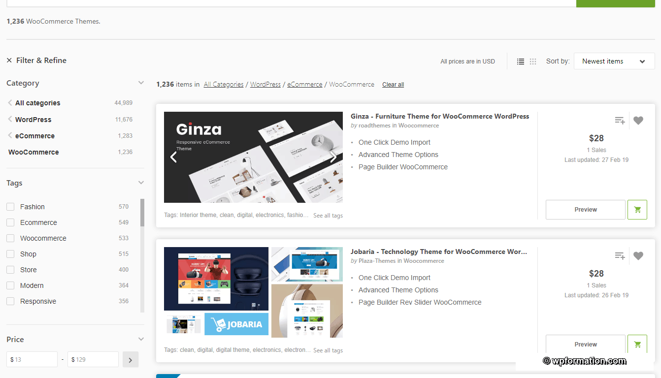 Catalogue de thèmes WooCommerce