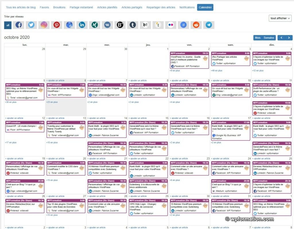 Calendrier Blog2social Wordpress