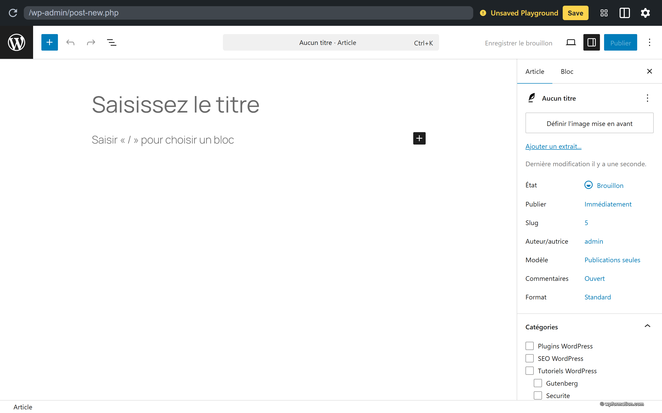 Panel catégories dans la sidebar de Gutenberg WordPress