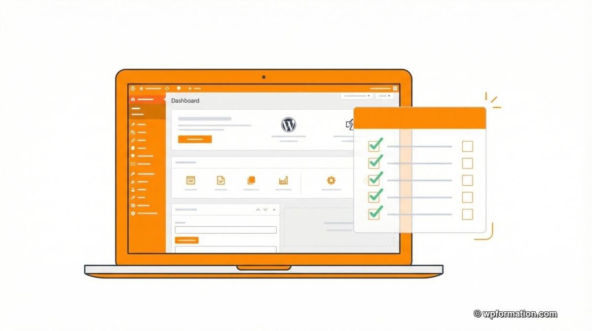 Checklist après installation WordPress : tableau de bord avec liste de vérification