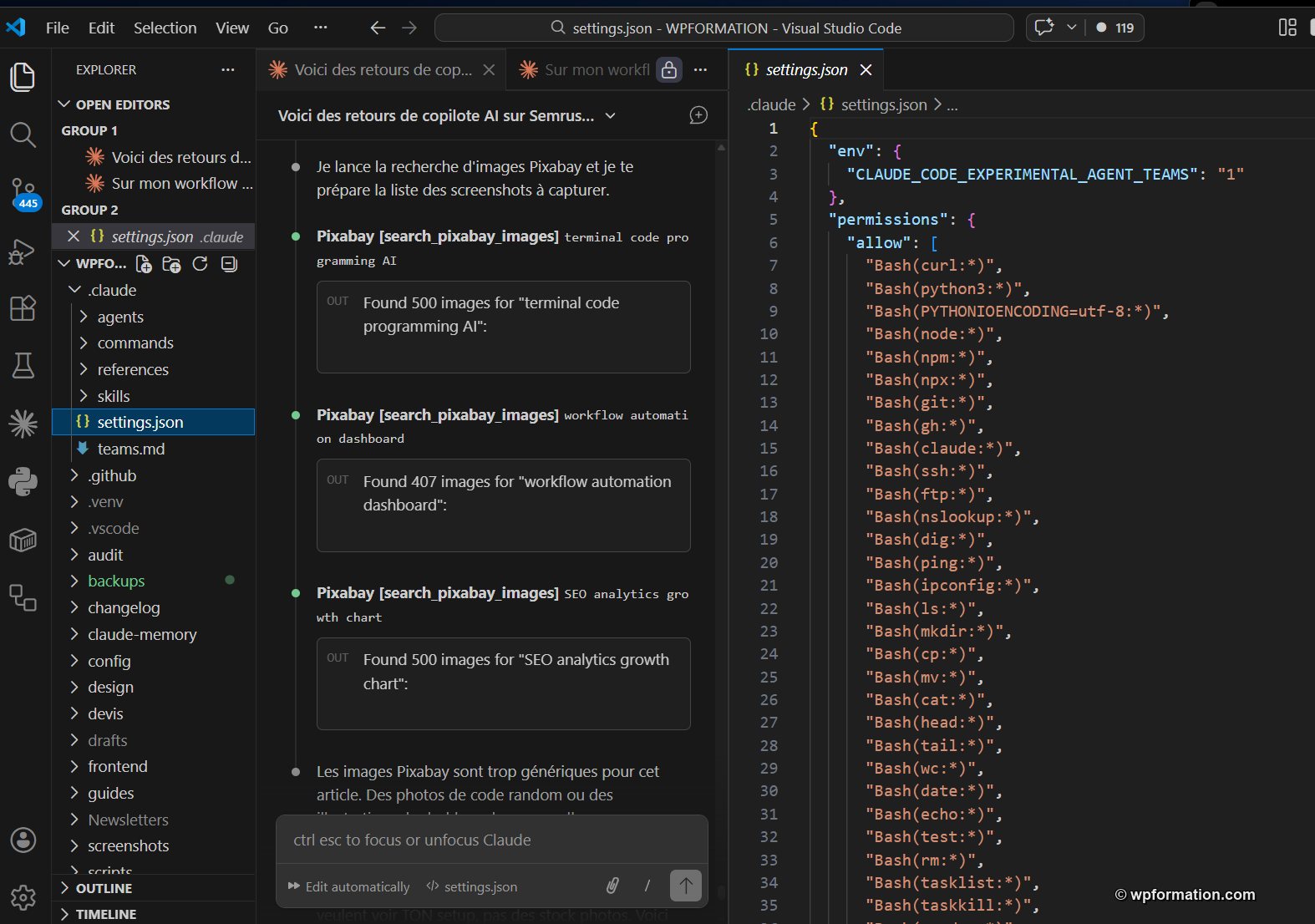Configuration MCP et settings dans VS Code pour Claude Code