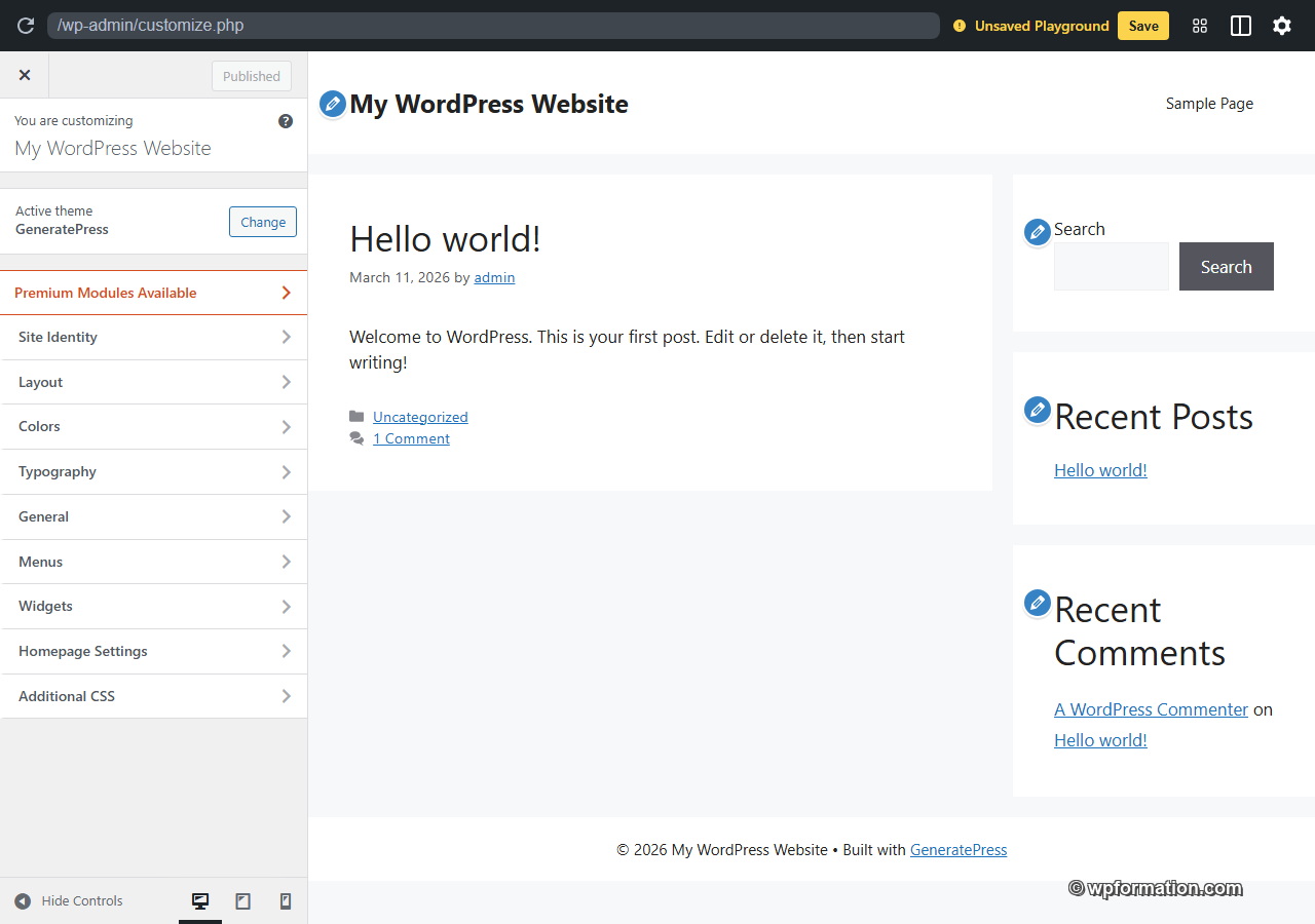 Personnalisation de GeneratePress via le Customizer WordPress