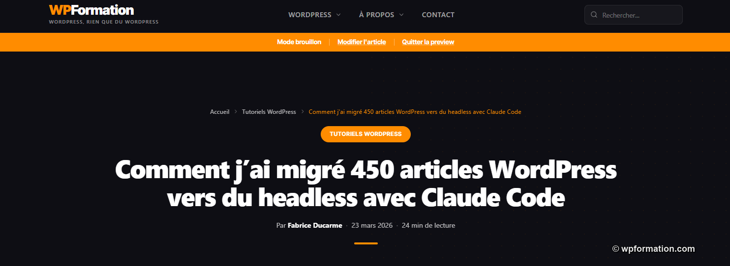 La preview NextJS de WPFormation.