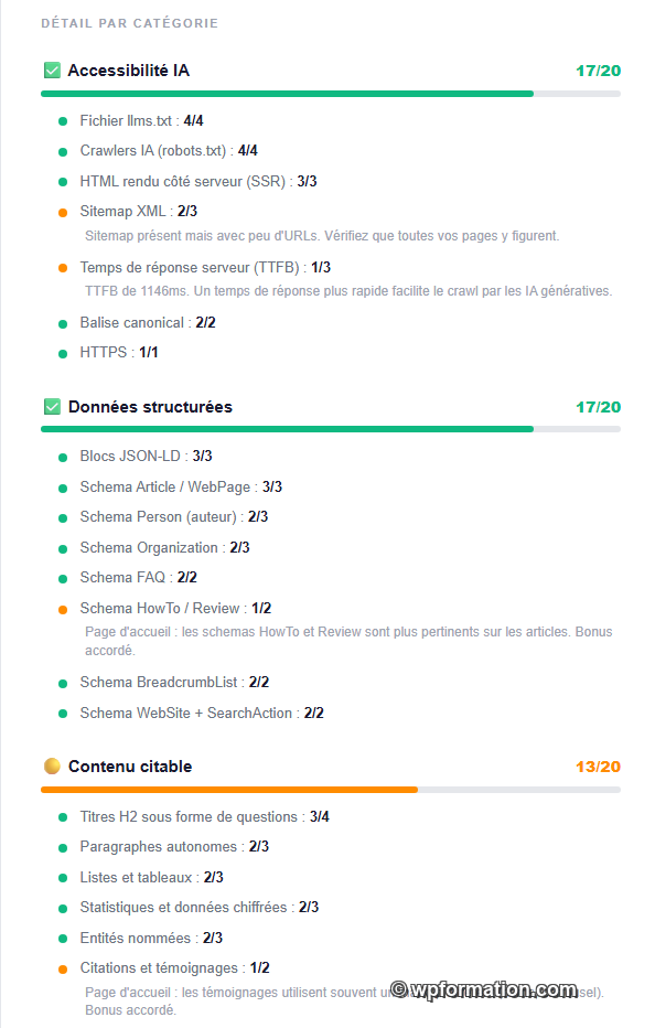 Section du rapport GEO accessibilité