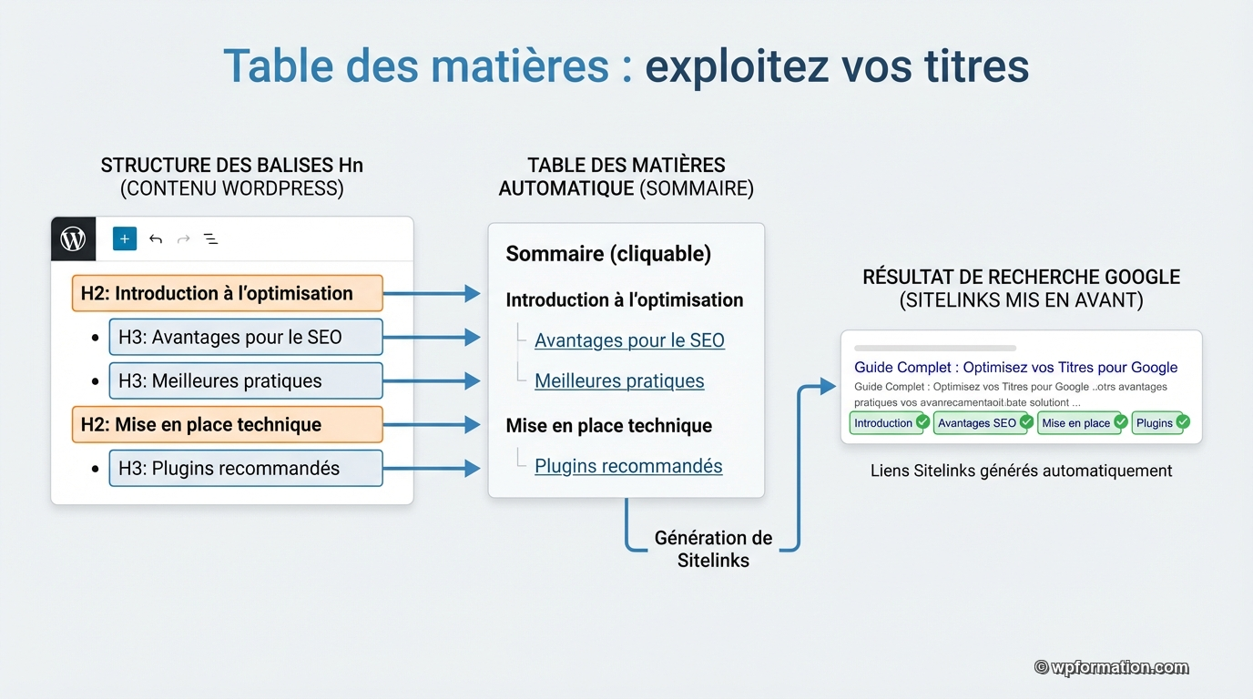Table des matières WordPress : structure Hn, sommaire automatique et sitelinks Google