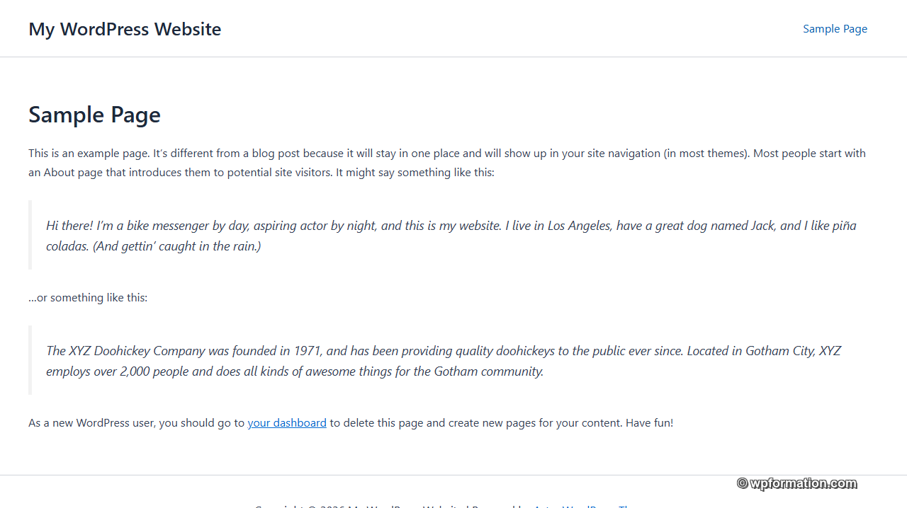 Astra WordPress - rendu par défaut après installation sur WordPress Playground