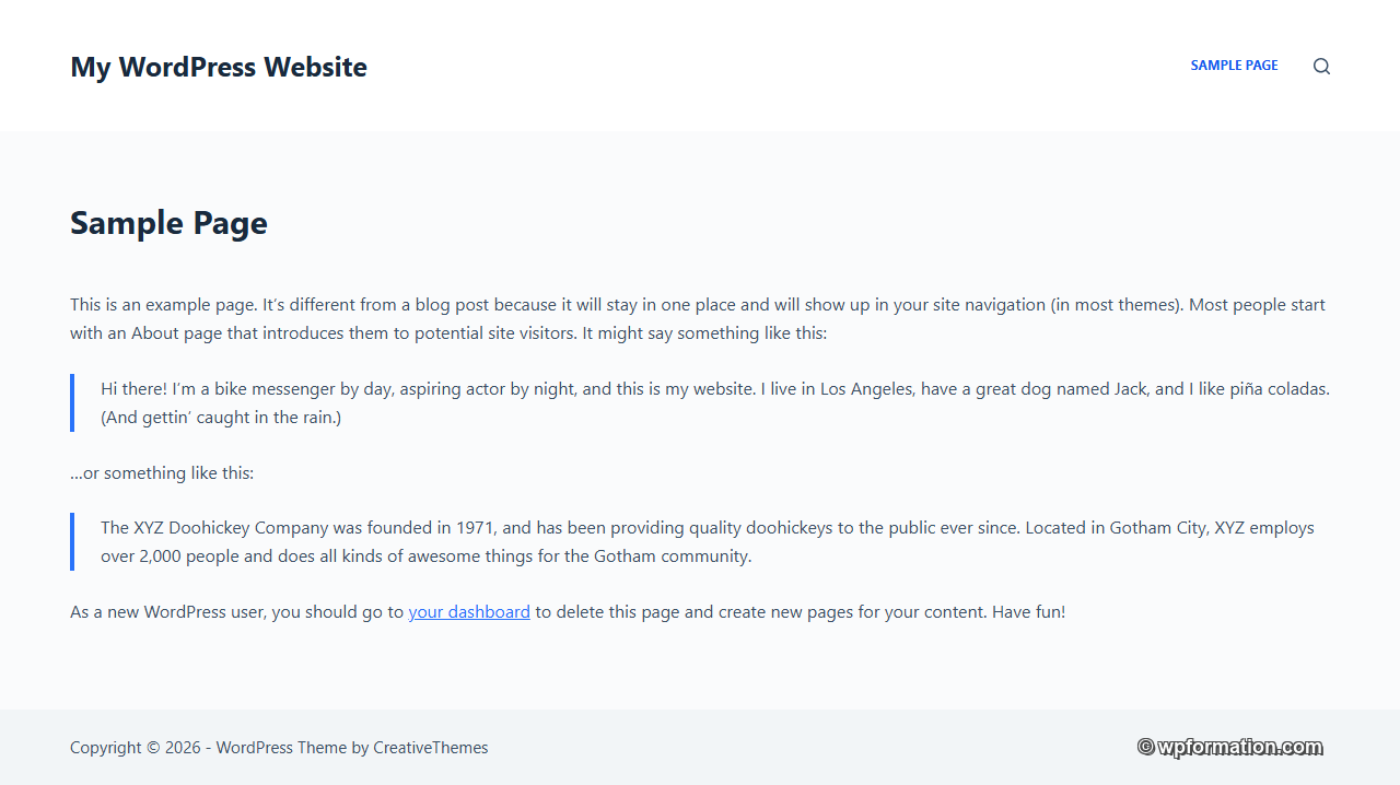 Blocksy WordPress - rendu par défaut sur WordPress Playground