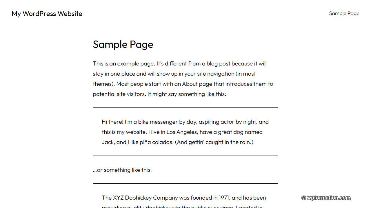 Frost FSE WordPress - homepage minimaliste sur WordPress Playground