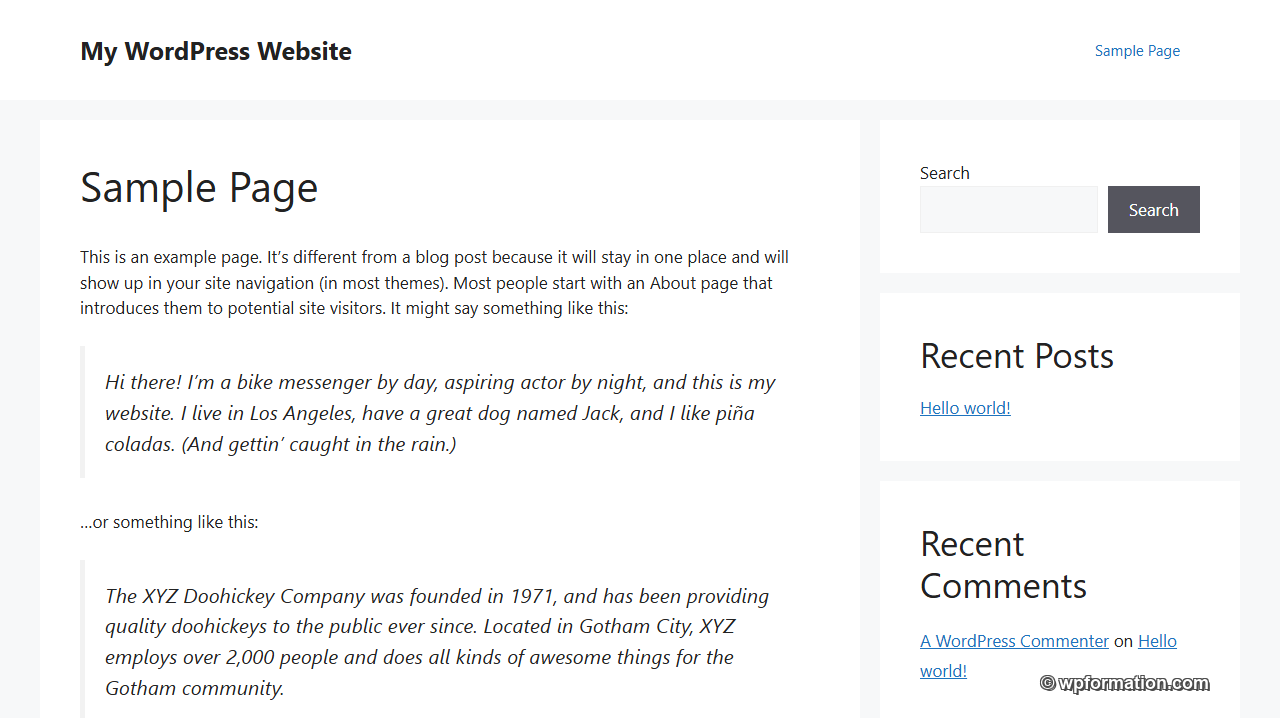 GeneratePress WordPress - rendu par défaut sur WordPress Playground