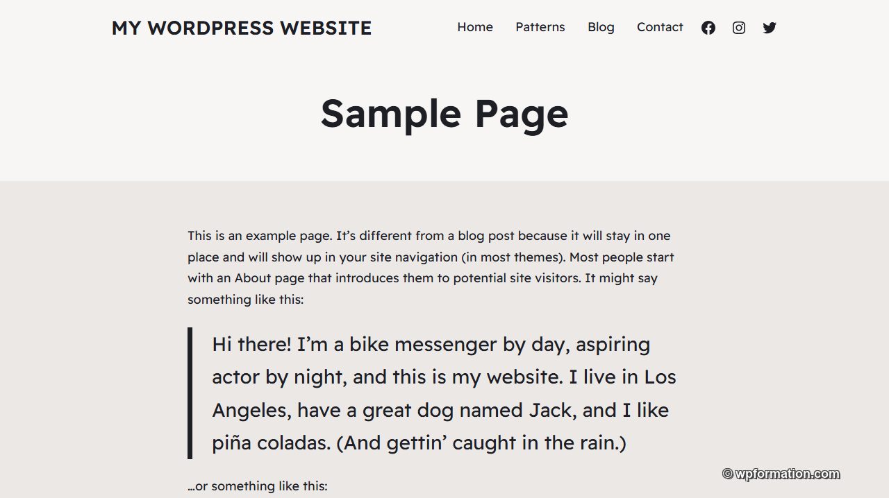 Raft FSE WordPress - homepage avec patterns sur WordPress Playground