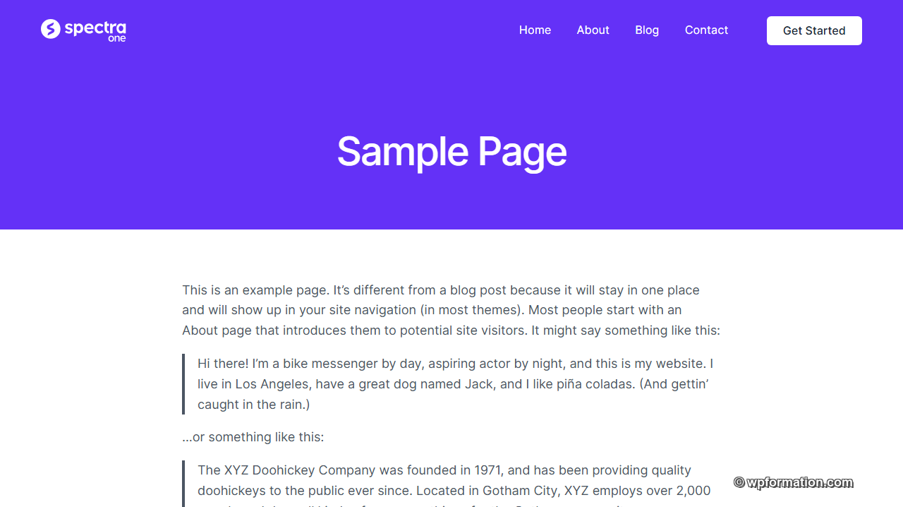 Spectra One FSE WordPress - homepage avec patterns sur WordPress Playground