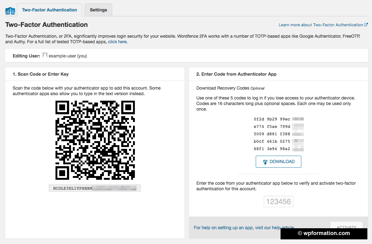 Configuration de l'authentification à deux facteurs (2FA) Wordfence avec QR code