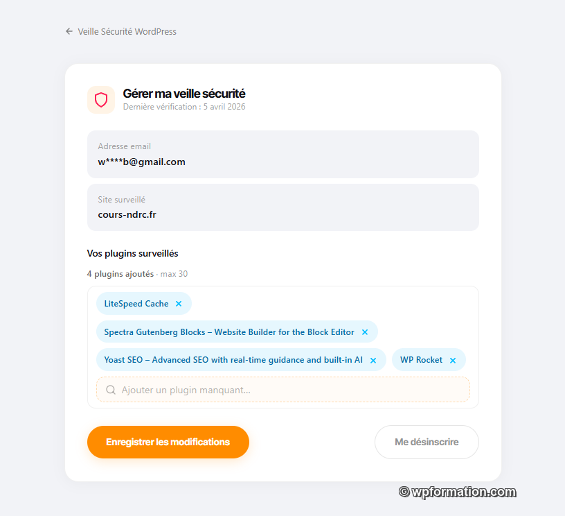 Gérer et personnaliser vos alertes veille sécurité WordPress