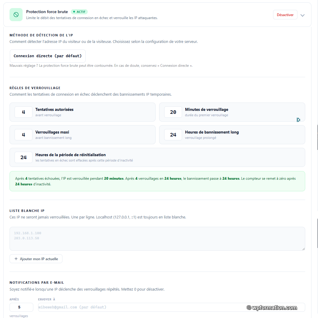 Brute Force Protection : verrouillage en cascade et anti-distribué