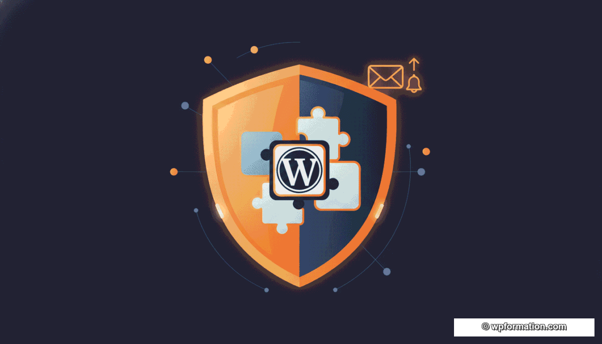 Bouclier de sécurité WordPress protégeant des plugins avec alerte email