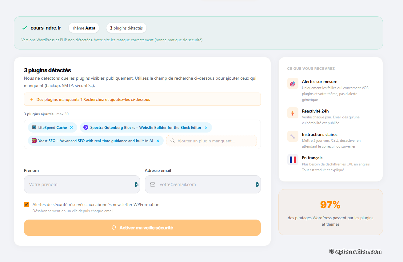 Automatique, gratuit, et sans rien installer ? la Veille Sécurité WPFormation