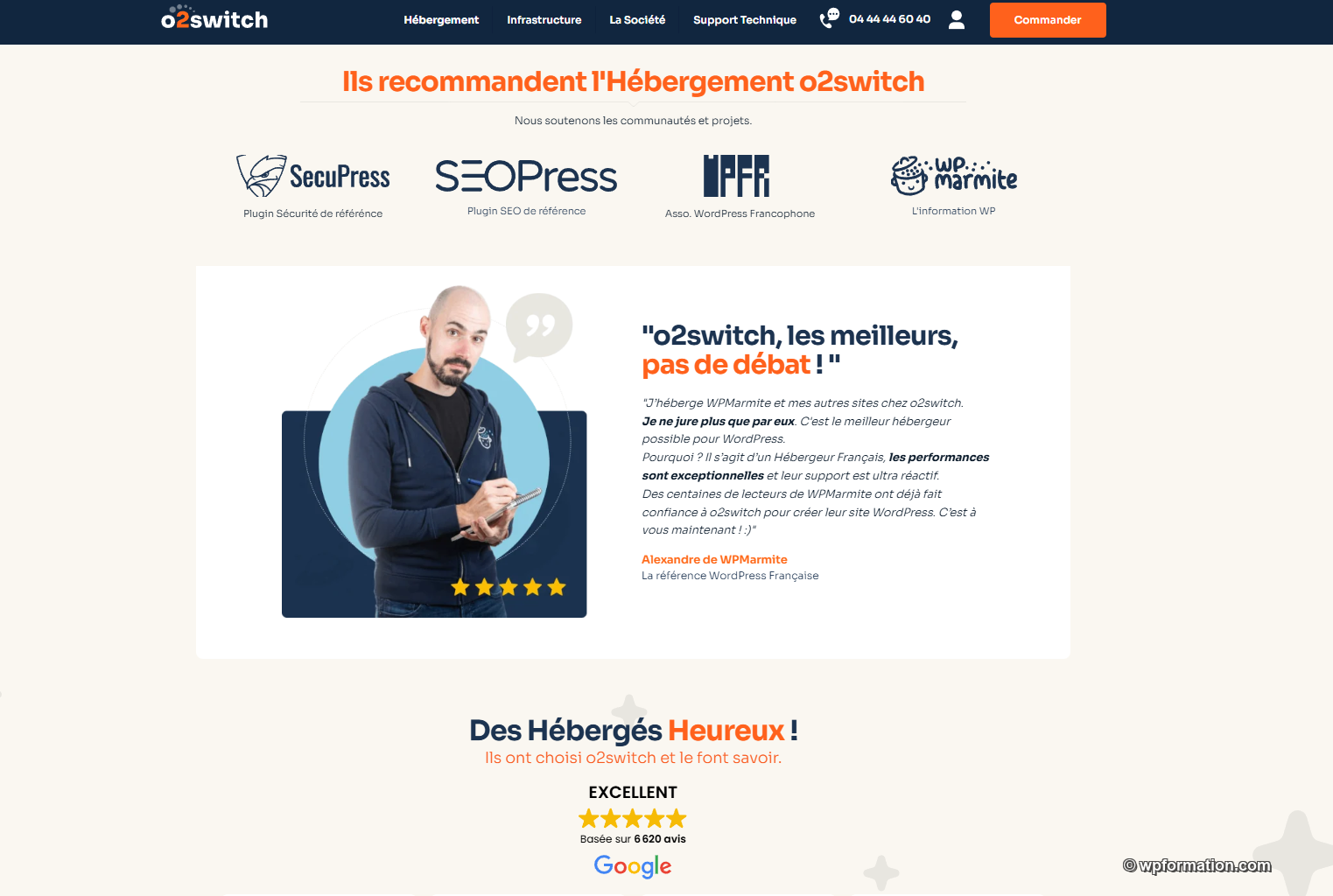 Section Ils recommandent l'Hébergement o2switch sur la page d'accueil