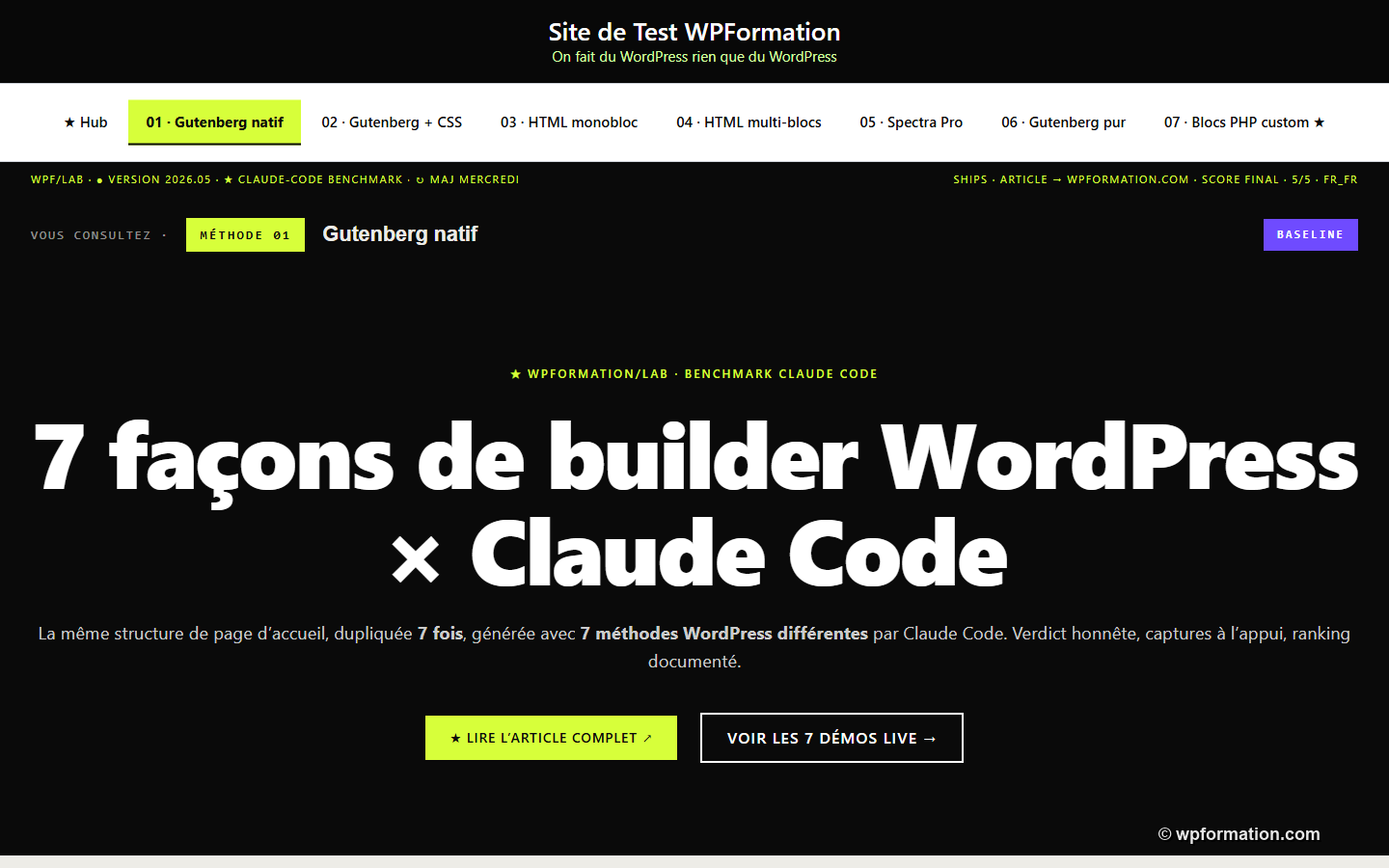Hero methode 1 Gutenberg natif baseline - design wireframe Astra par defaut sans CSS personnalise