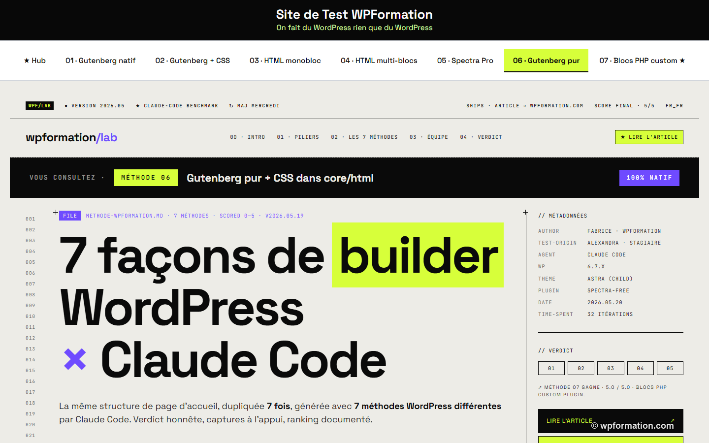 Hero methode 6 Gutenberg pur plus CSS dans core html - meme rendu que M-02 sans plugin tiers